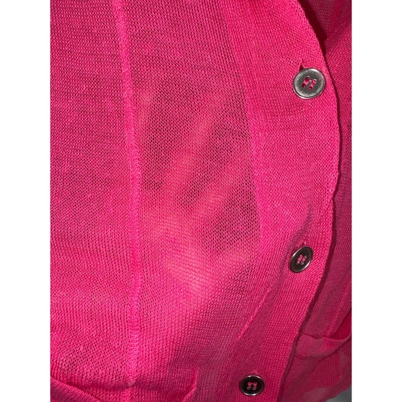 Peter Nygard Hot Pink Sheer Linen Cardigan 3/4 Sleeve Pockets Women SZ S Sweater - Picture 5 of 9